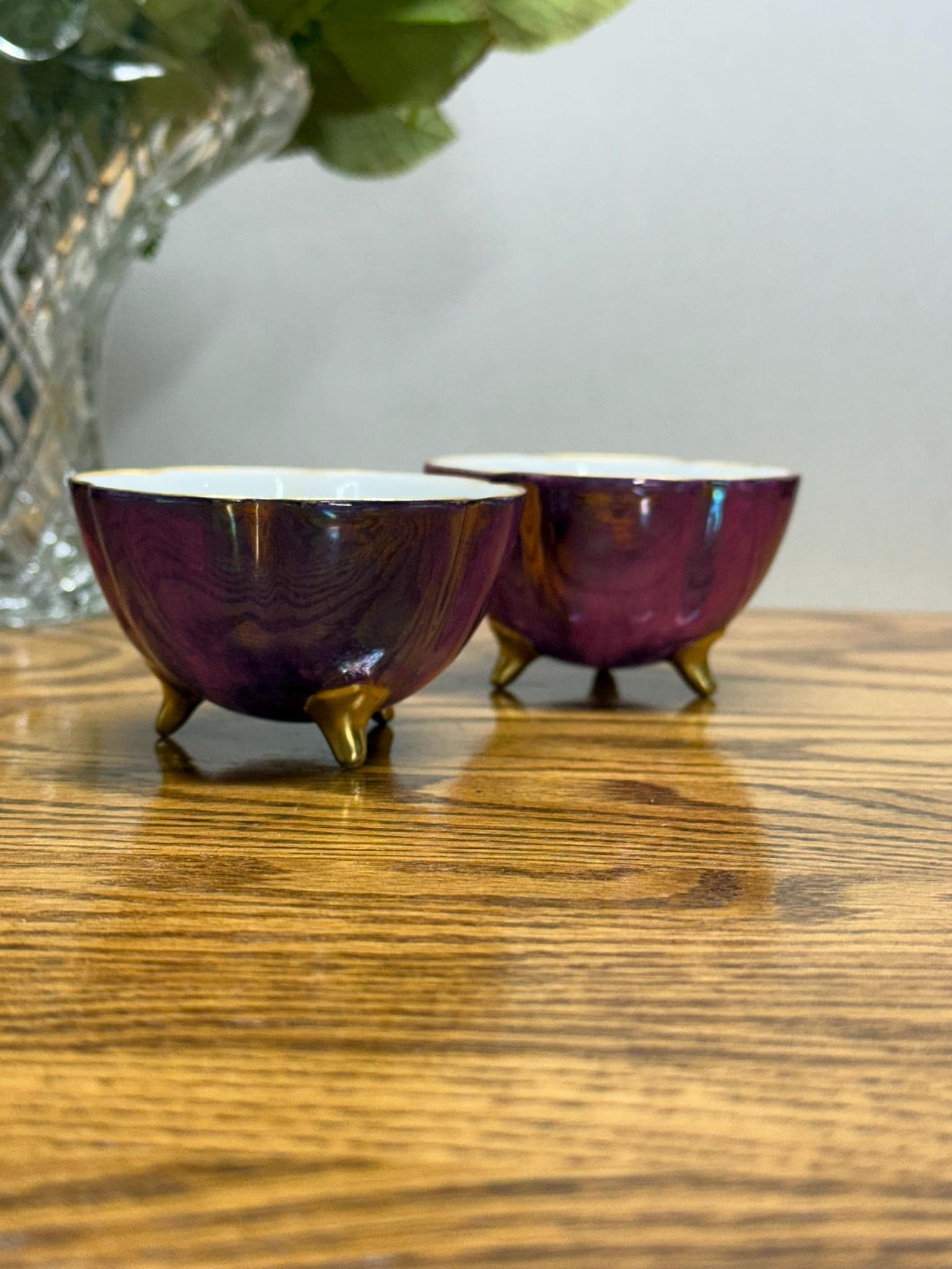 Noritake Nippon Pair of Lustrous Glazed Ceramic Footed Dishes