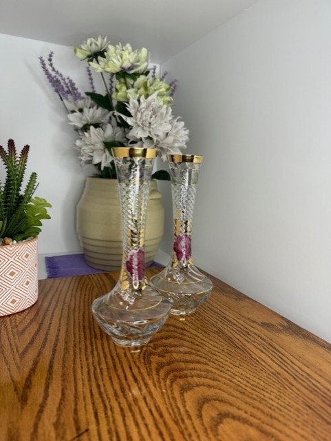 Flower Vase- Pair of Vintage Swirled Glass Bud Vases