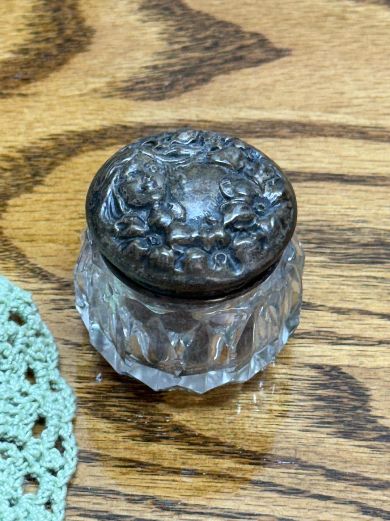 Art Nouveau Sterling Silver Repousse Vanity Jar