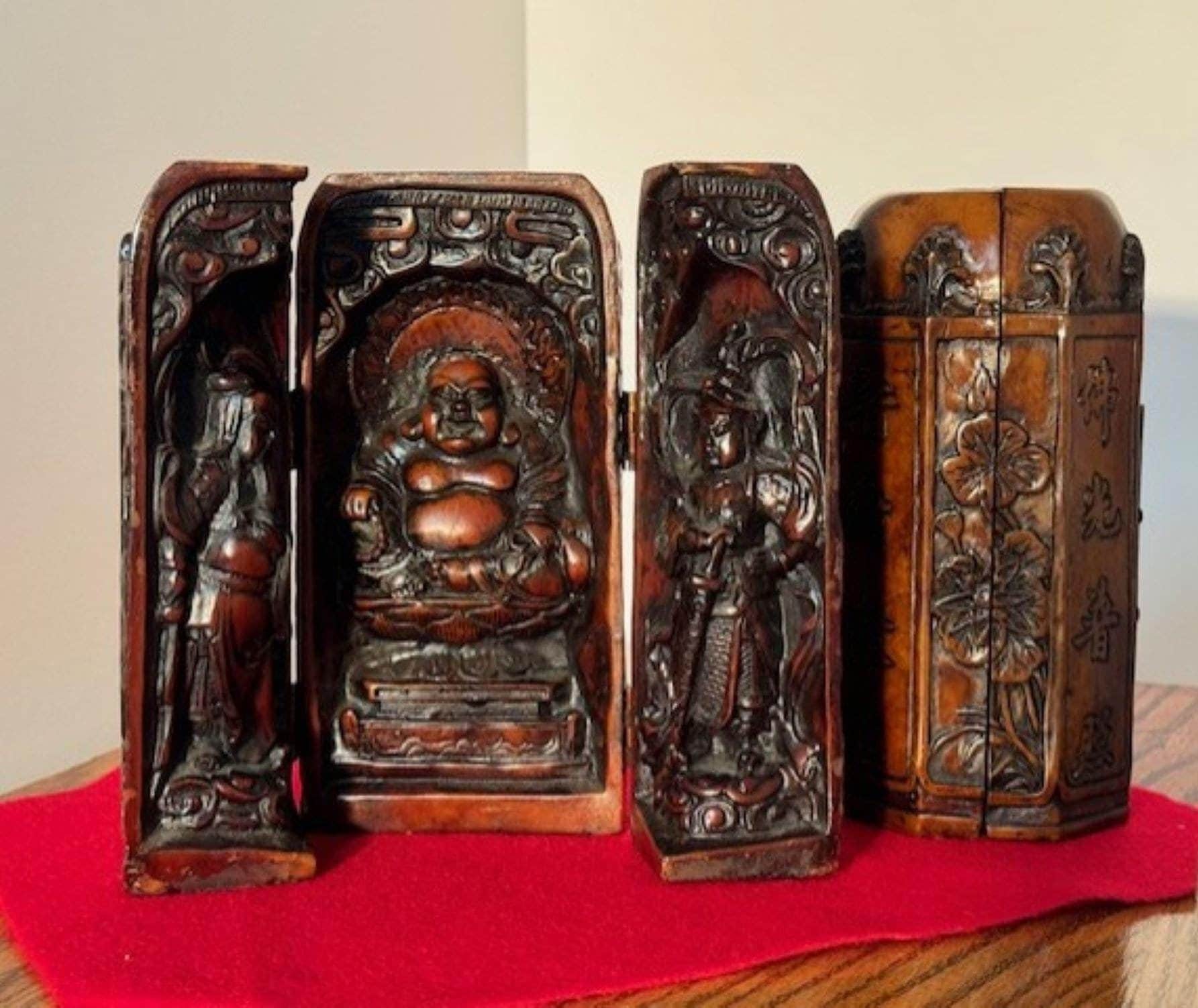 Triptych Vintage Travel Altar Buddha