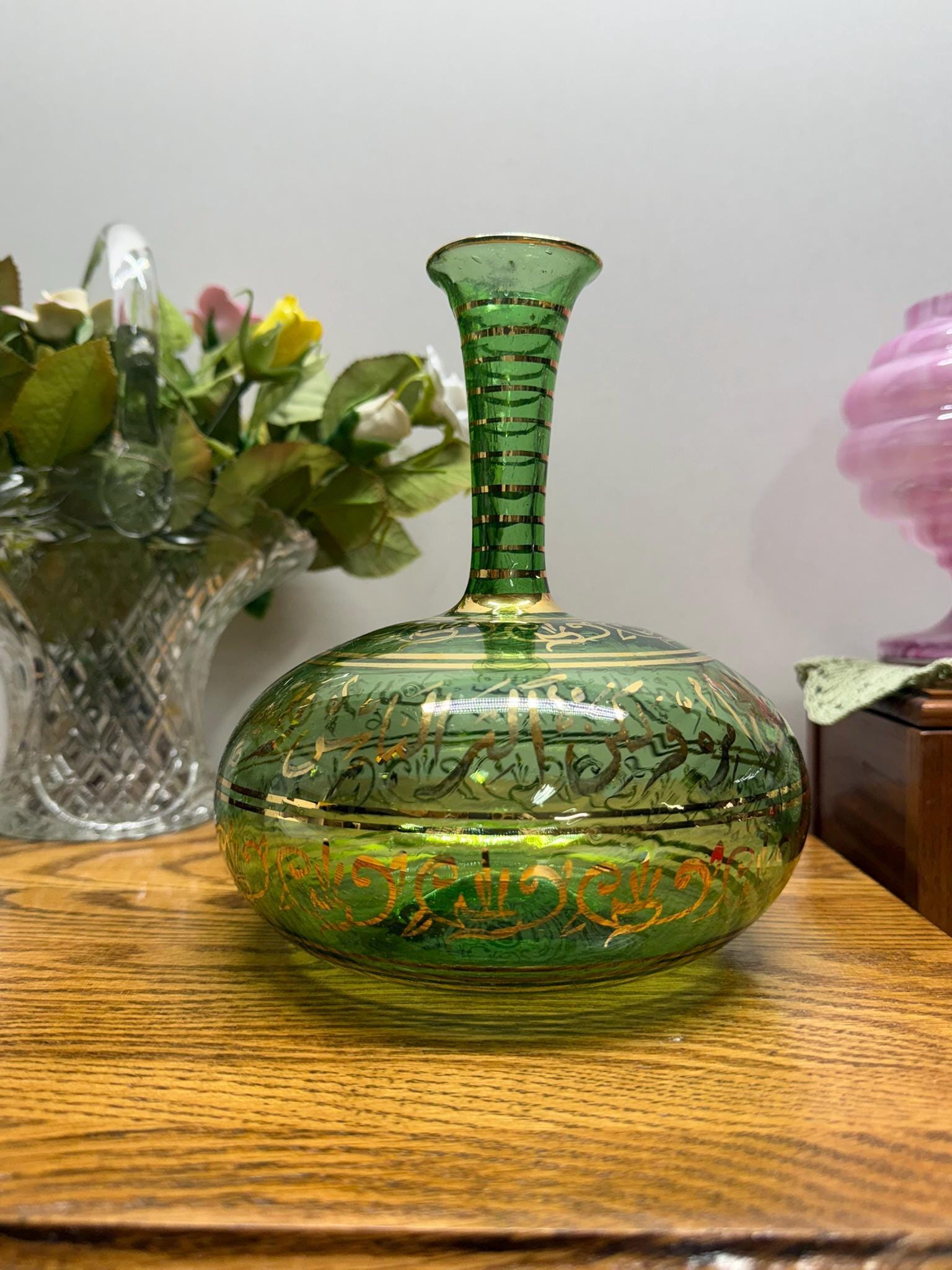 Islamic antique hand-blown emerald green hookah base-decanter