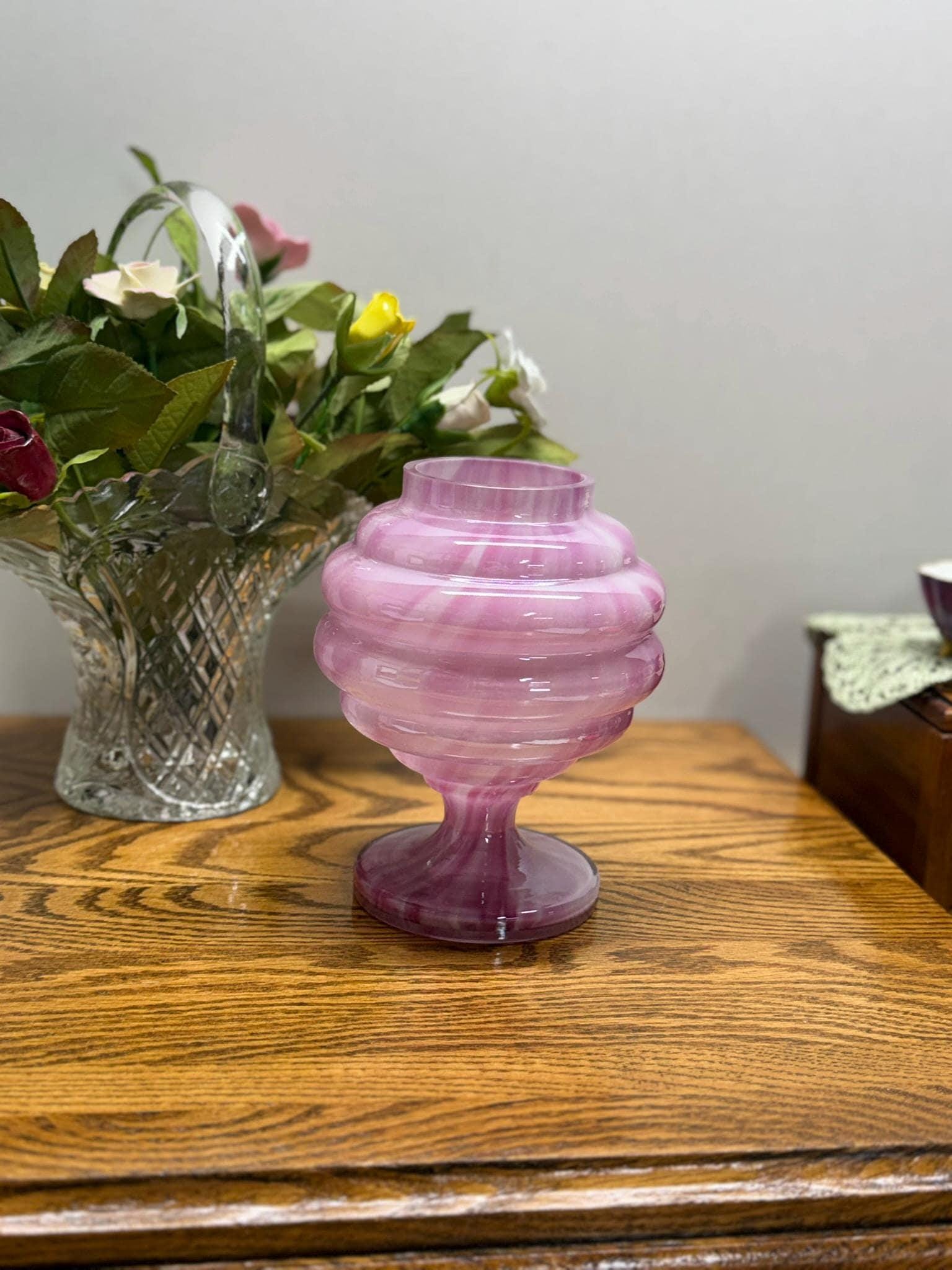 Art deco style hand-blown beehive-tiered glass vase