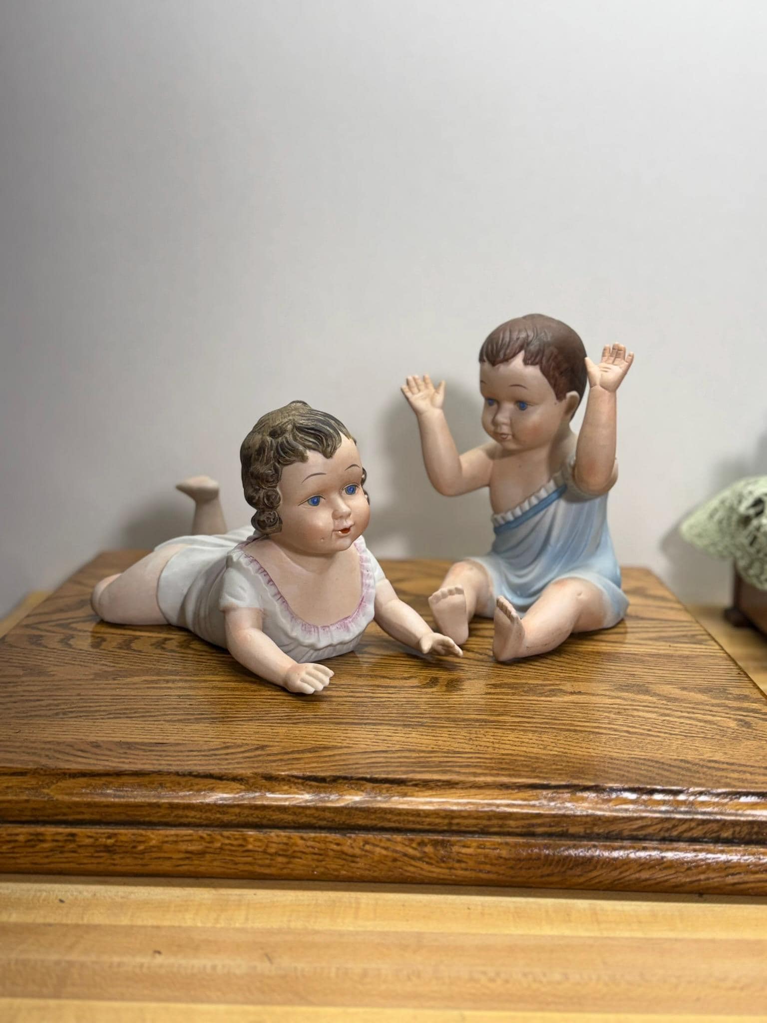 Piano Babies- Set of Two Vintage Porcelain Bisque Figurines