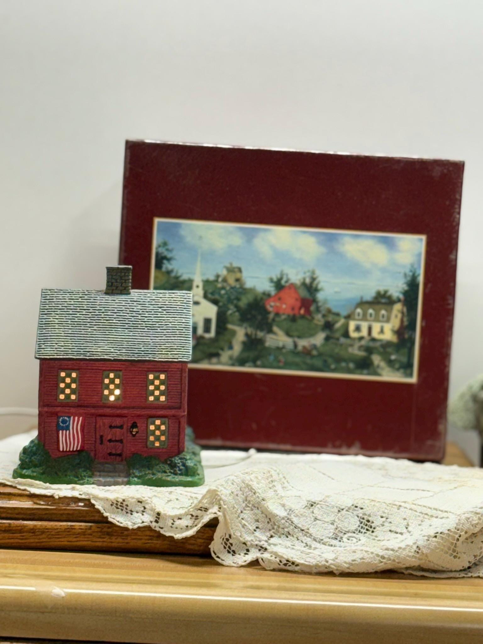 Lang & wise old stonington folk art villages red saltbox house