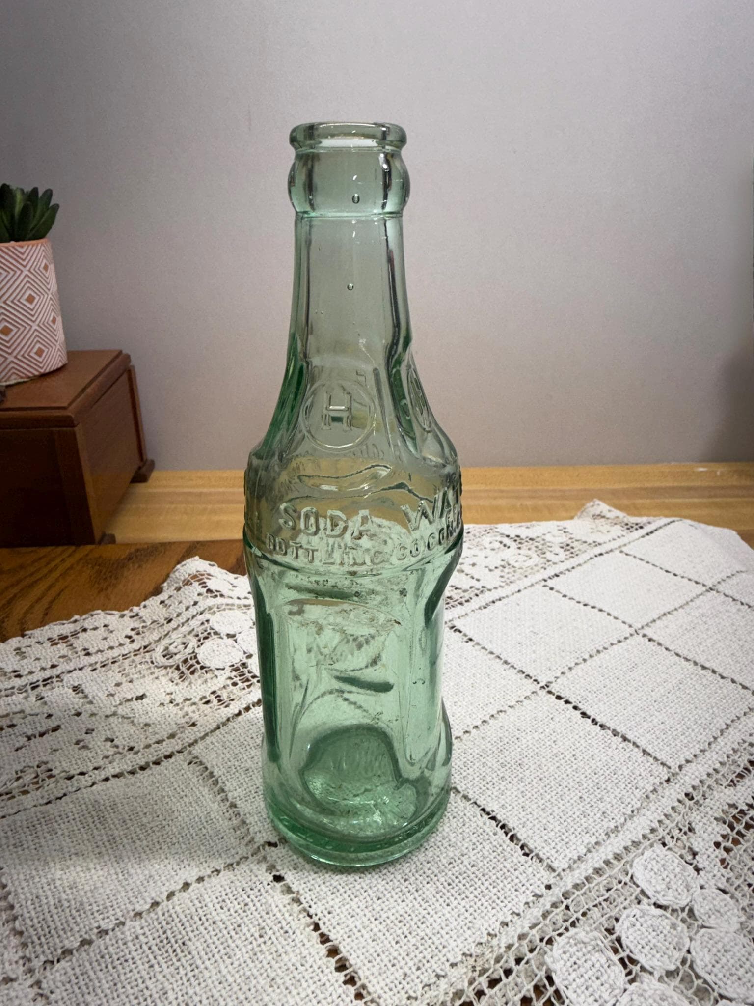 Classic Square Paneled Green Glass Coca-Cola Soda Water Bottle