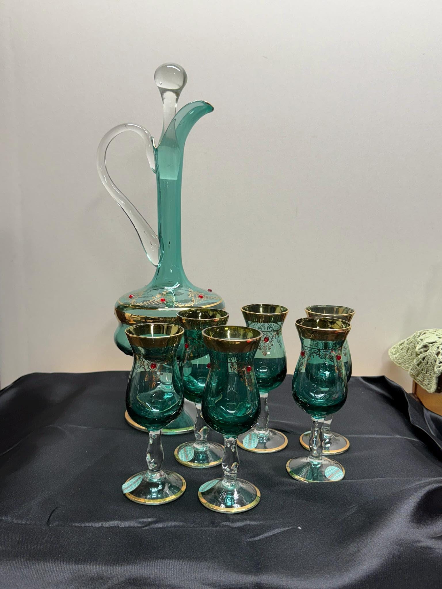 Classic murano venetian blue art decanter collection