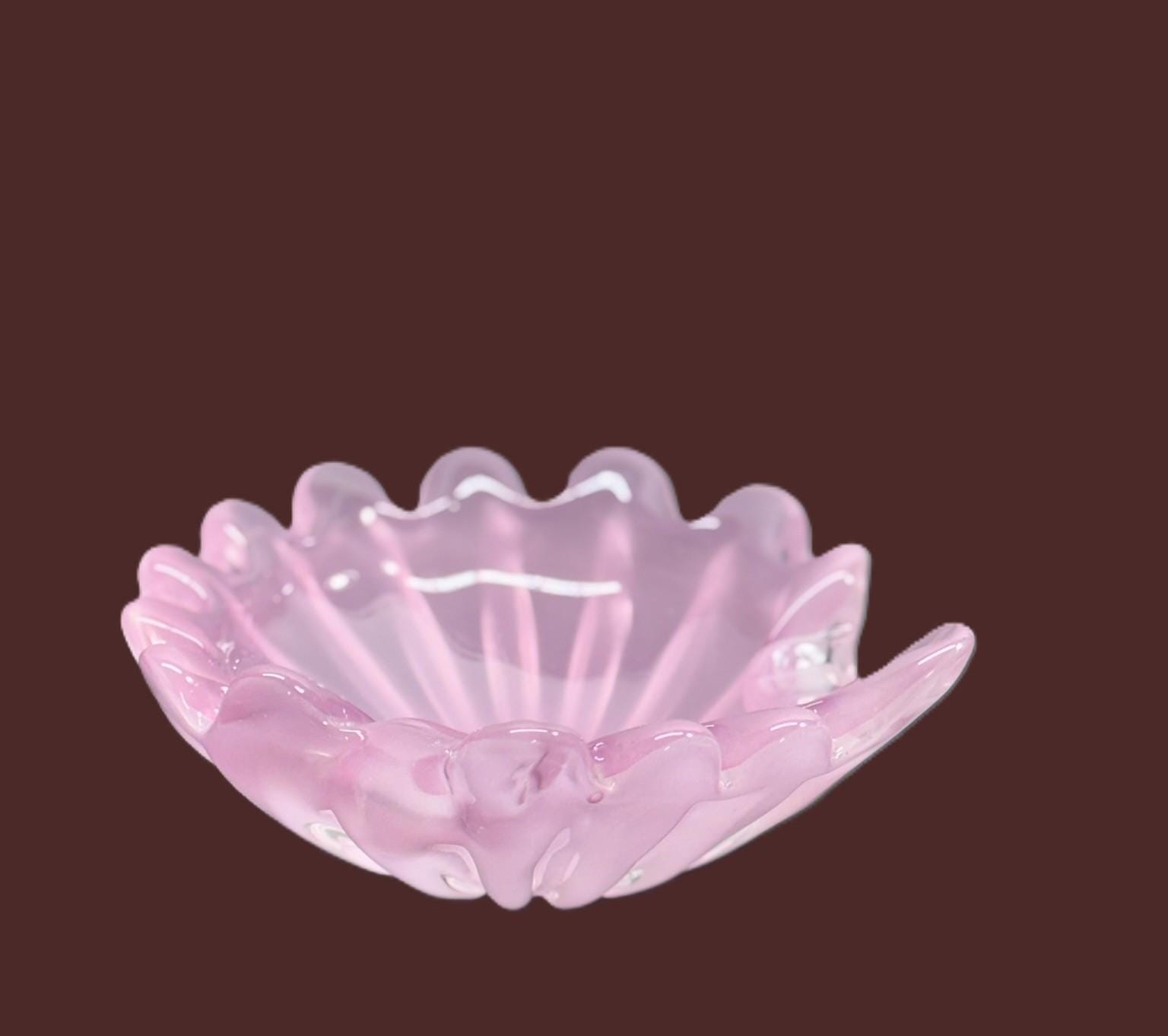 Murano Opaline Pink Art Glass Shell Bowl