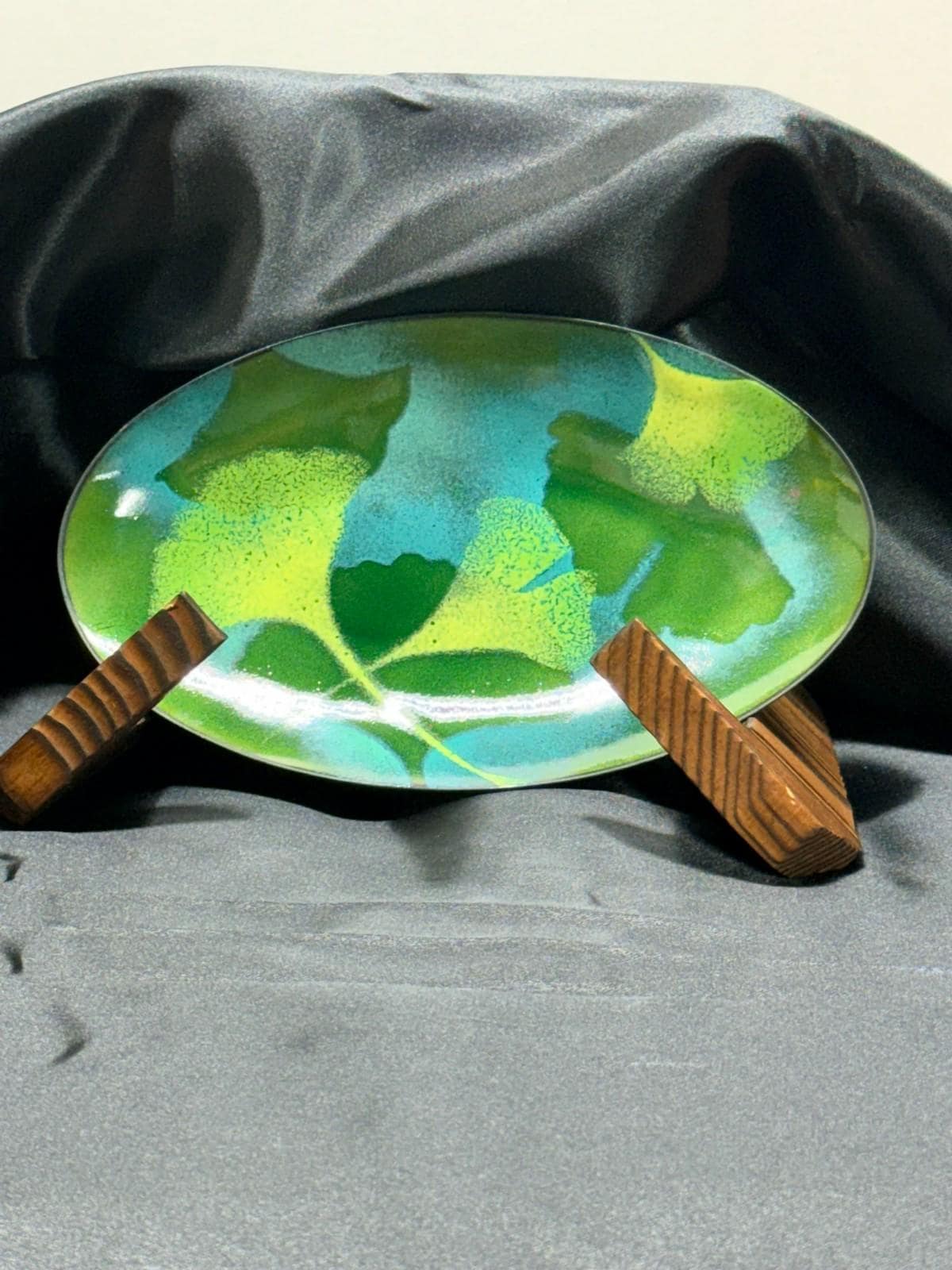 Arts and crafts mackintosh enamels gingko leaf motif on enamel-copper tray